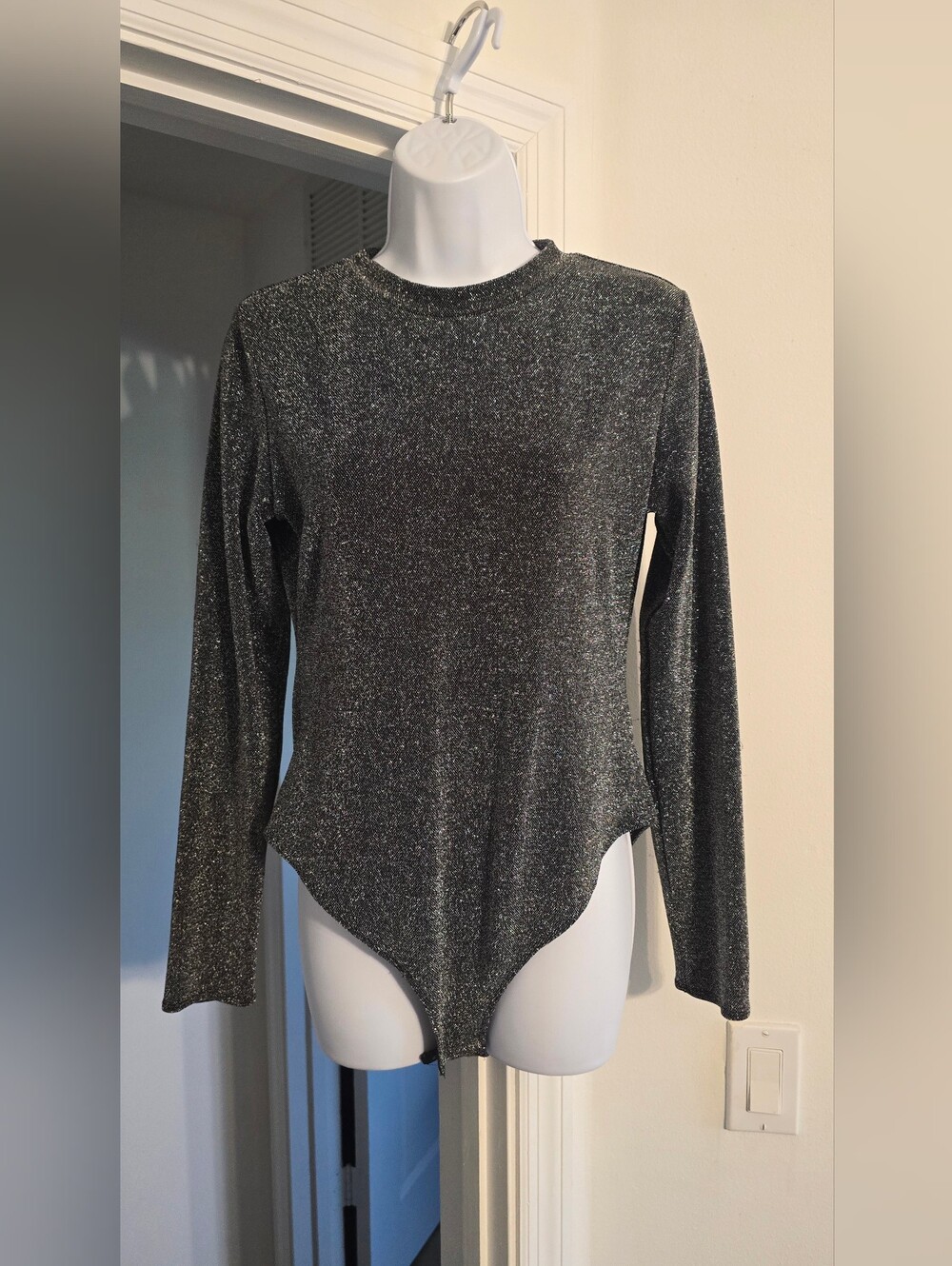 H&M Silver Glitter Long Sleeve Bodysuit